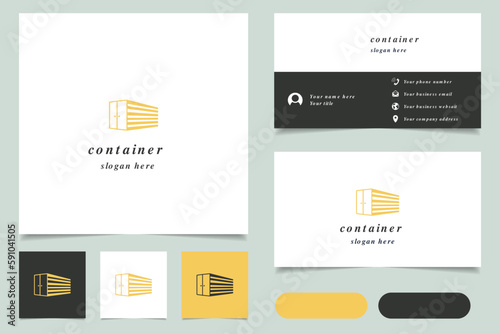 Container logo design with editable slogan. Branding book and business card template.
