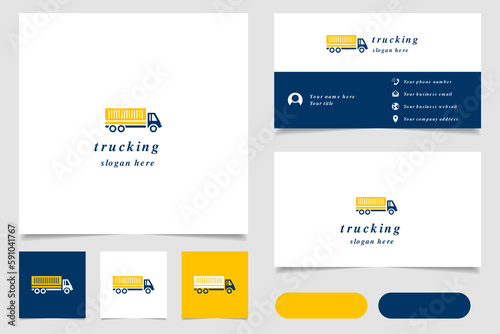 Trucking logo design with editable slogan. Branding book and business card template.