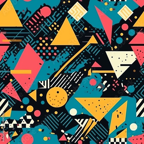 Various shapes and textures in a creative Seamless Pattern. AI generation