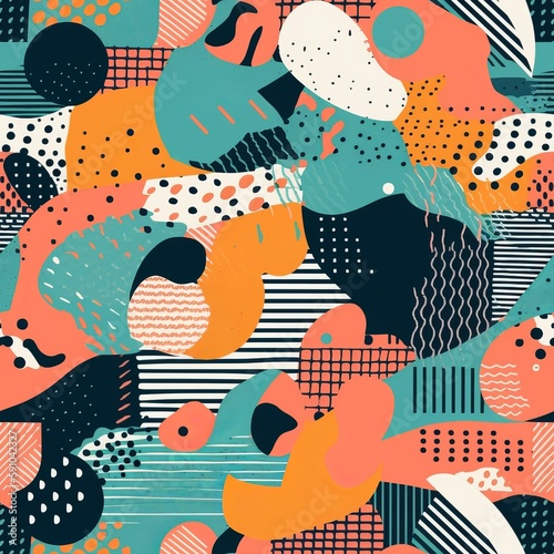 Various shapes and textures in a creative Seamless Pattern. AI generation