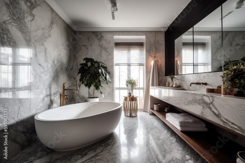 Luxurious Bathroom: A Spa-Like Retreat with Marble Accents and Greenery