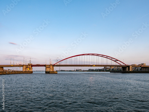 Road bridge Schellingwouderbrug over Buiten IJ river, Amsterdam © TasfotoNL