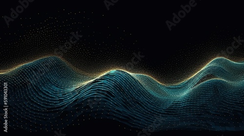 the energy of realms waves on energy on black background, technology blue wave background. Generative AI