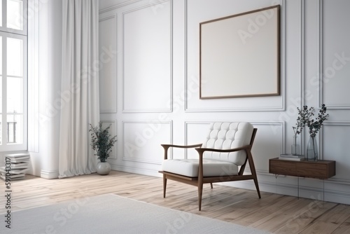 Modern Sophistication  A White Wall with a Blank Frame and Minimalist Decor
