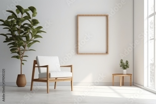 Minimalist Zen: A Chair and Blank Frame Design in a Serene Setting © Blinix Solutions