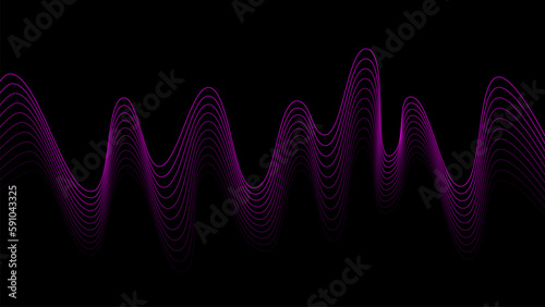 Dark background with Pink Purple Black wave lines. Flowing waves design Abstract digital equalizer sound wave. Line Vector illustration for tech futuristic innovation concept background Graphic design