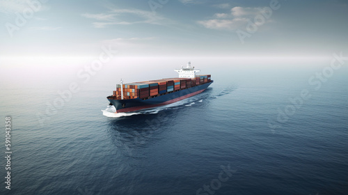 a merchant ship with boats sails in the sea. concept of delivery of goods by sea transport. generative ai