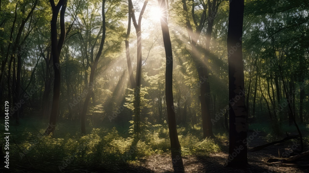 Obraz premium A beautiful forrest in beautiful light. Generative AI image