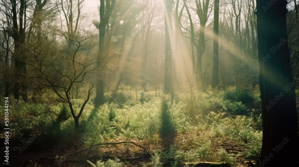 Obraz premium A beautiful forrest in beautiful light. Generative AI image