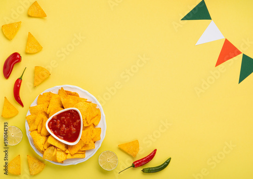 Fototapeta Naklejka Na Ścianę i Meble -  Cinco de Mayo (Fifth of May) Fiesta Celebration Concept on Yellow Background.