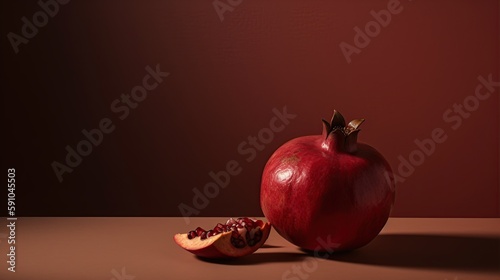 pomegranate on the table, minimalistic still life, generative AI