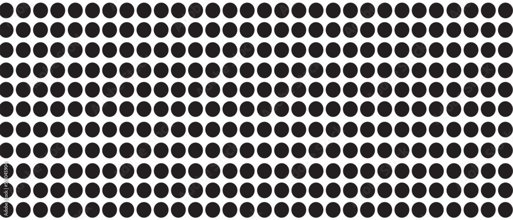 Black polka dot pattern on white background. Straight dot pattern for backdrop and wallpaper template. Simple classic polka dot lines with repeat stripes texture. Polka background, vector illustration