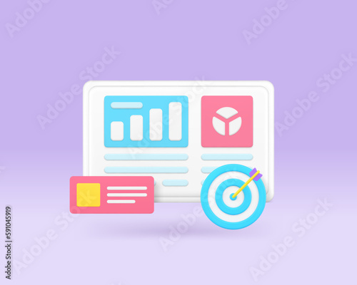 Business analyzing workflow process project implementation efficiency working 3d icon vector