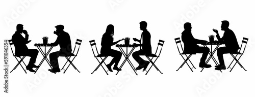 set of silhouettes of people sitting discussing, logo, icon