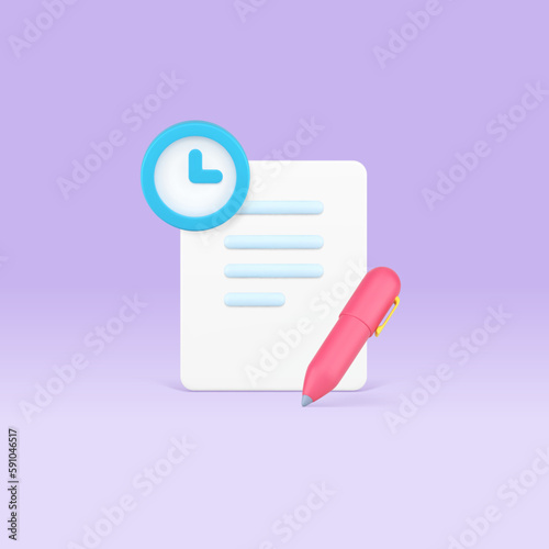 Time management paperwork deadline working efficient organization 3d icon realistic vector