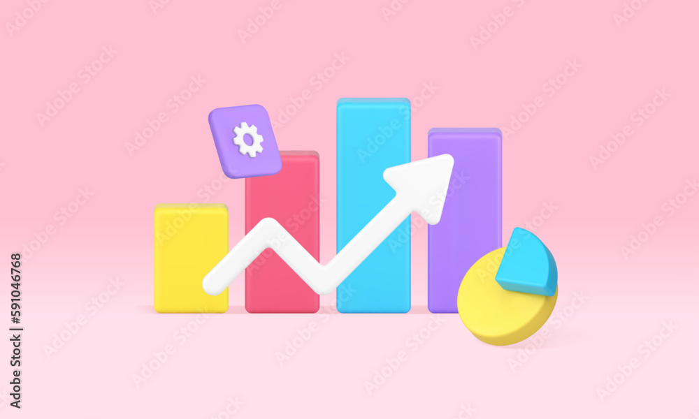 Business graph increase bar diagram up arrow success management data analyzing 3d icon vector Business graph increase bar diagram up arrow success management data analyzing 3d icon vector