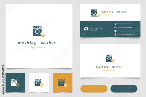 Washing clothes logo design with editable slogan. Branding book and business card template.