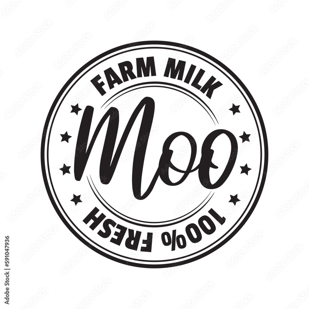 Vector black and white farm milk stamp logo isolated on a white background.