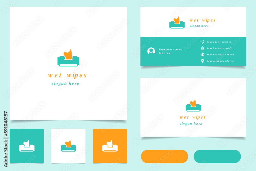 Wet wipes logo design with editable slogan. Branding book and business card template.