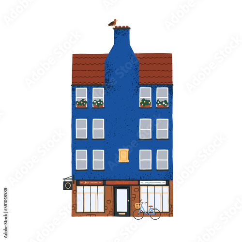 House building exterior of old Europe. Cozy European architecture. City home ...