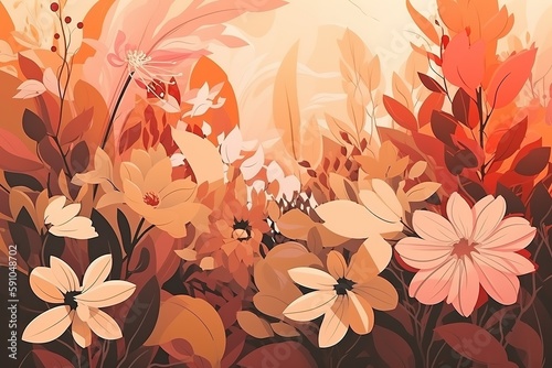 Fotótapéta Abstract background of autumn flowers and plants