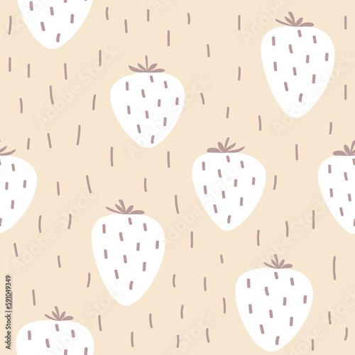 Seamless vector pattern with cute strawberries on a pink background in a flat style. Perfect for print, wrapping paper, wallpaper, fabric, kids design.