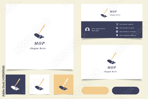 Mop logo design with editable slogan. Branding book and business card template.