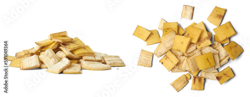 Obraz na plátně pile of chopped banana peels into small pieces, food waste used as natural ferti