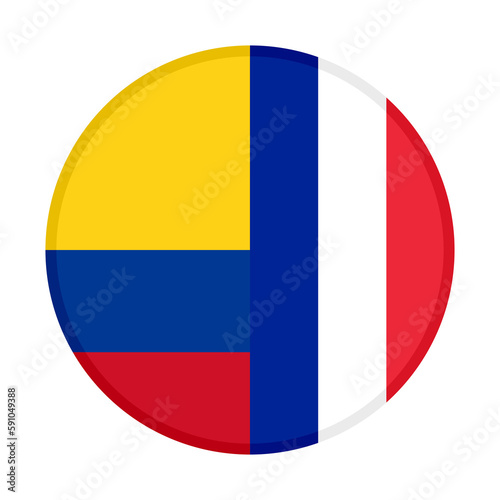 round icon of colombian and french flags. vector illustration isolated on white background