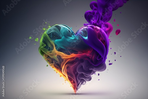 Beautiful Colorfull Smoke Heart. Created with Generative AI technology