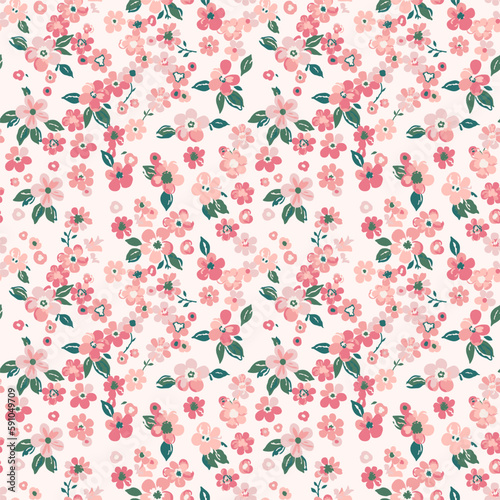 Blooming red cherry on a light background, sakura tree, seamless watercolor pattern. Vector illustration, ready to print. It can be used for wallpaper decoration, textile design.