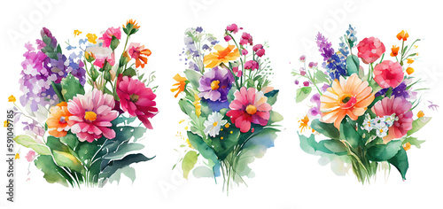 Watercolor spring flowers, Spring florals. Generative AI