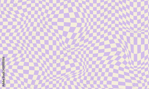 Trendy wavy purple background. Vector illustration of checkered wallpaper with optical illusion