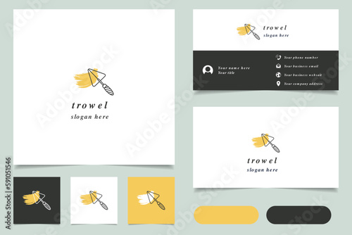 Trowel logo design with editable slogan. Branding book and business card template.