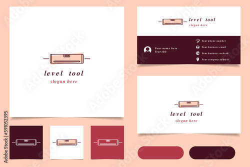 Level tool logo design with editable slogan. Branding book and business card template.