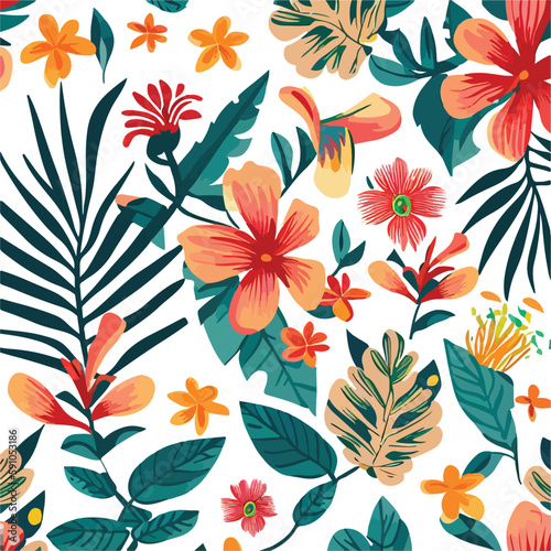 Tropical seamless floral wallpaper pattern on the white background vector illustration