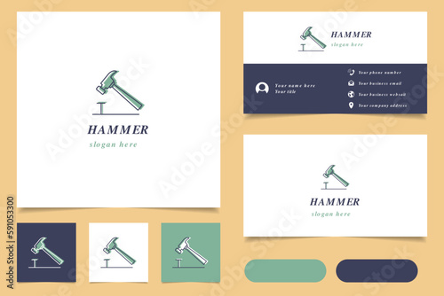 Hammer logo design with editable slogan. Branding book and business card template.