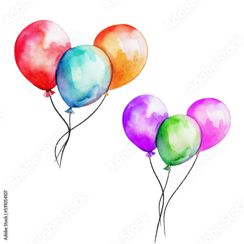 Watercolor balloons.Isolated on a white background.Generative AI