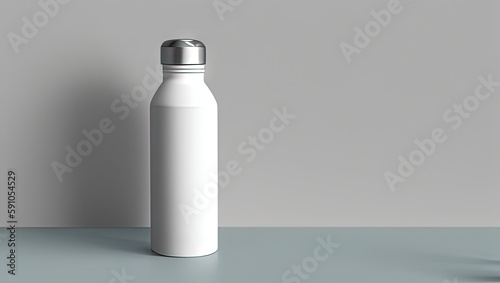 Clean and Minimalist Water Bottle Mockup with White Labels Generative AI © Canavento