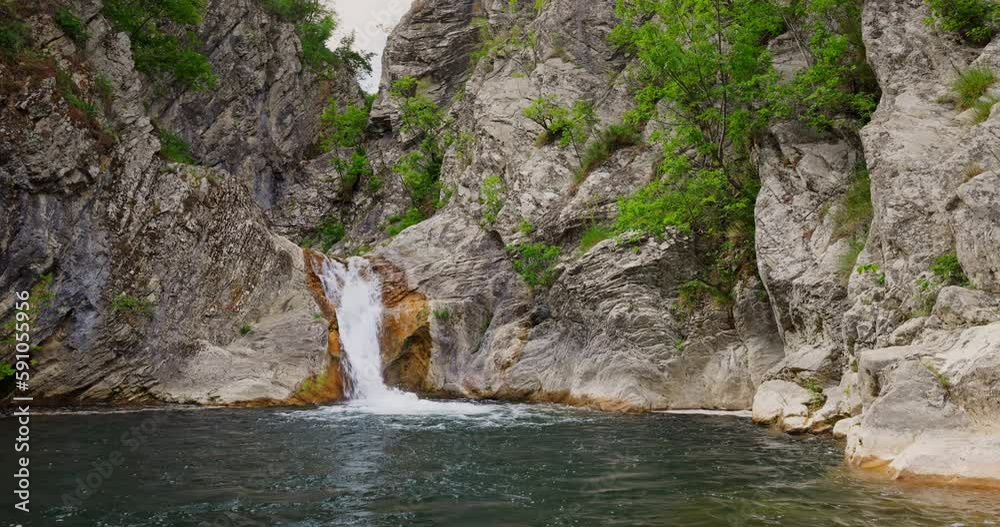 Waterfall Sini vir and eco trail in Medven, Bulgaria. Nature landscape and flowing river 4k video Waterfall Sini vir and eco trail in Medven, Bulgaria. Nature landscape and flowing river 4k video