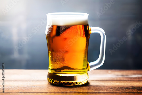 Closeup Beer in a glass mug , Generative AI