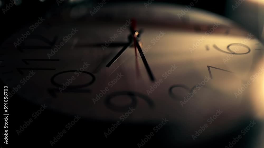 Clock face time lapse. Clock time ticking on a classic Wall Clock. Shadows moving over the Watch. Time pressure and deadline concept. Time flow
