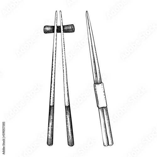 Hand-drawn chopsticks sketches  isolated on white background. photo