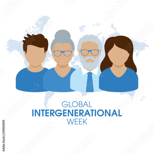 Global Intergenerational Week vector illustration. Old and young people together vector. Elderly people face avatar icon set. Important day