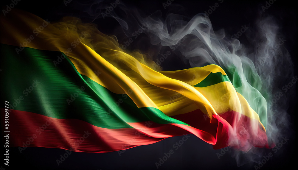 Country Flag of Guinea Creatively By Surrounded White Smoke Wind on Dark Backdrop AI Generative Country Flag of Guinea Creatively By Surrounded White Smoke Wind on Dark Backdrop AI Generative