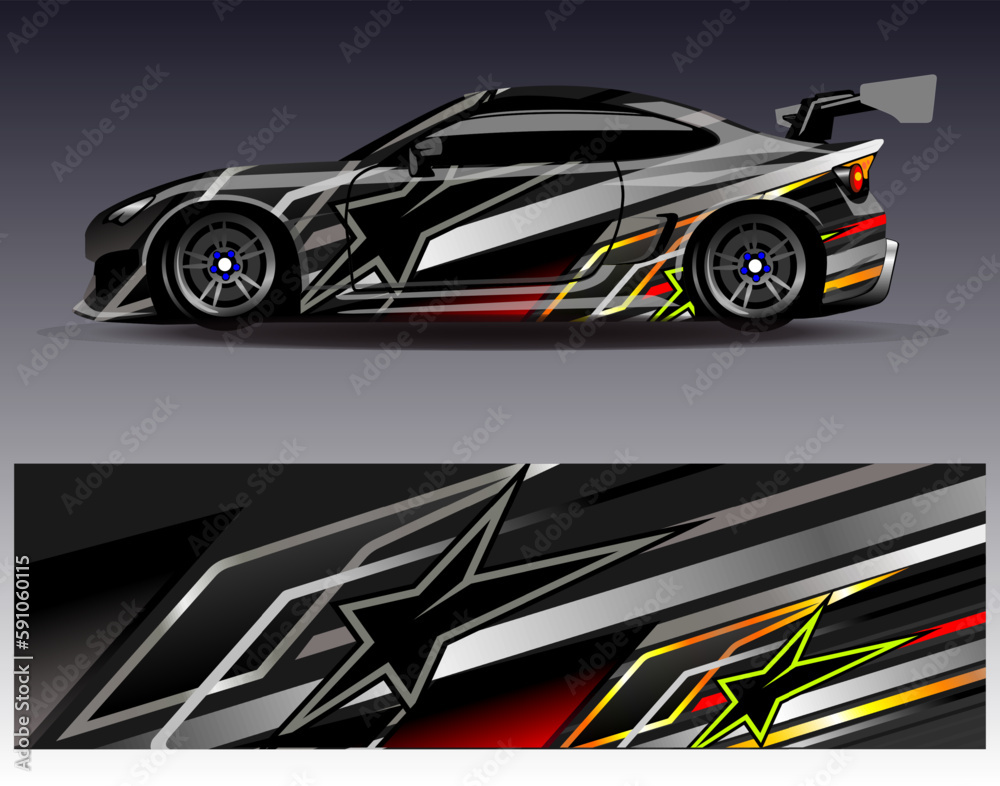 Car wrap design vector. Graphic abstract stripe racing background kit designs for wrap vehicle  race car  rally  adventure and livery