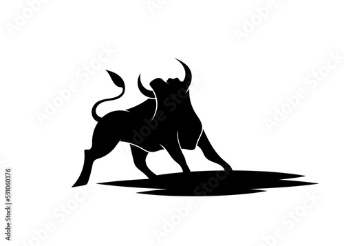 Minimalist icon suitable for t-shirt print. Black bull silhouette