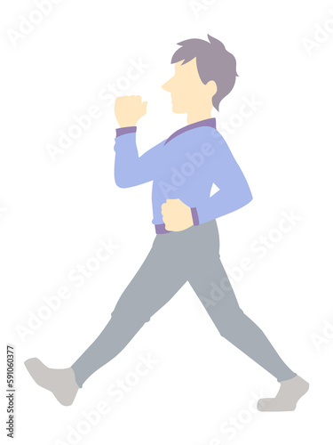 ウォーキングする男性のシルエットイラスト