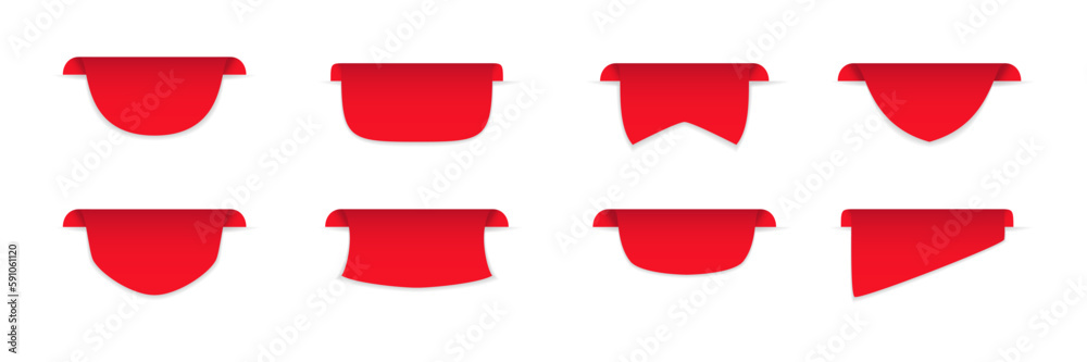 Red banner ribbon collection. Set of red label tag for advertising and promotion. Blank sticker