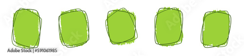 Organic amoeba brush shape abstract green color with line vector illustration isolated on white background. Set of irregular square blot form graphic element. Doodle sketch with outline